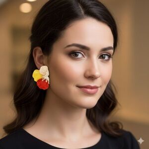 Vibrant Red and Yellow Floral Earrings